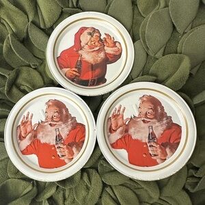 Vtg Coca Cola Coke Tin Metal Santa Claus Coasters Drink Holder